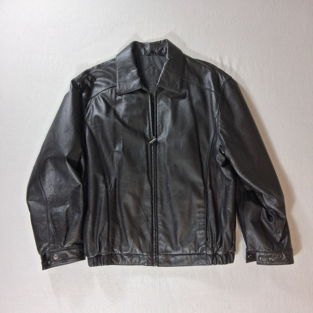Roundtree & Yorke Mens Black Genuine Leather Bomber Jacket Coat Size L